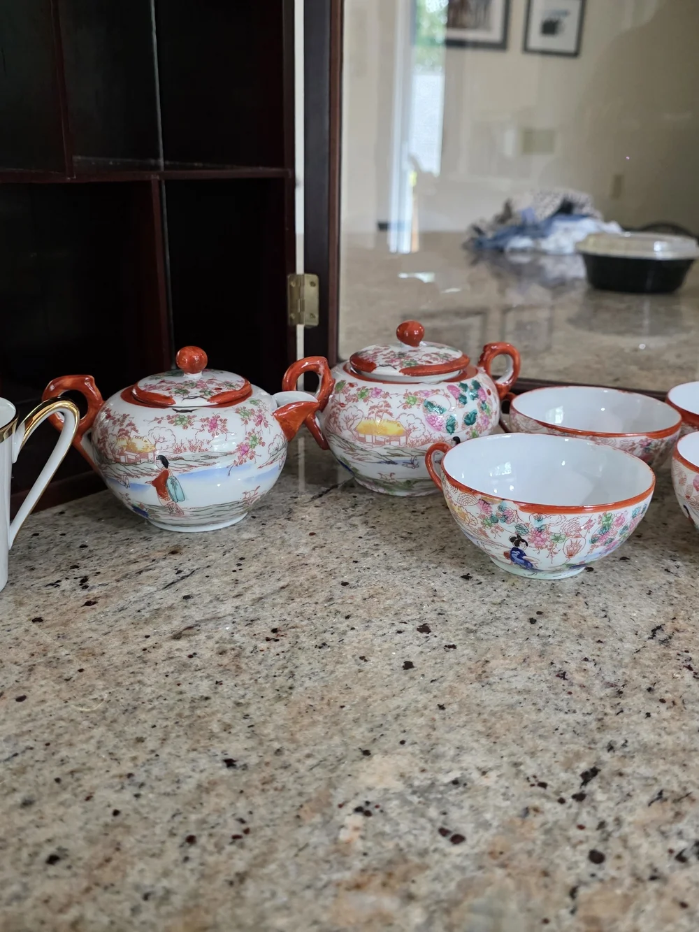 Porcelain Tea Set with Orange Accents